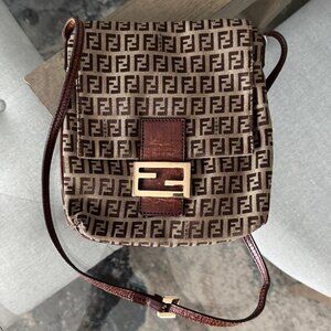 Fendi ZUCCHINO CANVAS Vintage Baguette Crossbody Brown